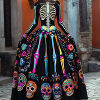 Womens Retro Trendy Long Dress With Skull Print Plus Size