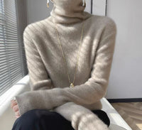 Slim Fit Women's Turtleneck Short Pure Wool Sweater