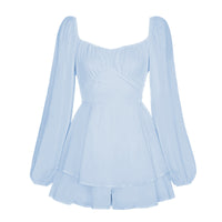 Long Sleeve Tied Lantern Sleeve Short Jumpsuit For Women