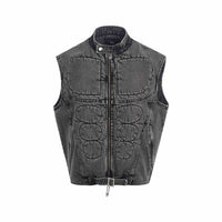 Dorsal Spine Wings Embroidery Short Denim Vest Coat
