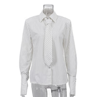Commuter Striped Tie Collared Long-sleeved Shirt