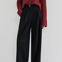 New High-waisted, Straight-leg Black Wide-leg Suit Pants