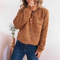 Simple Commute Color Button Chest Pocket Decorative Knitted Sweater