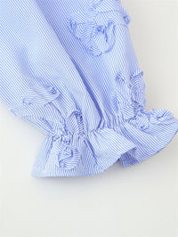 Textured Striped Plate Floral Poplin Long Sleeve Shirt