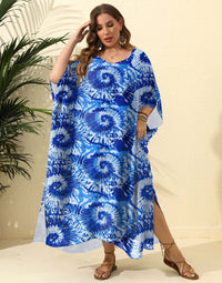 Irregular Print Loose Blouse Beach Vacation Split Floor-Length Dress