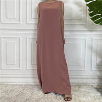Middle East Dubai Hot Sale Solid Color Nida Fabric Simple Sleeveless Dress