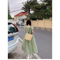 Green Plaid Drawstring Waist-Slimming Skirt