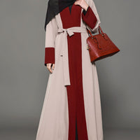 Red Brown Patchwork Flare Long Sleeved Dress
