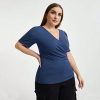 New V-neck Spliced Wide Slim Solid Color Top