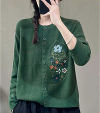 Chinese-style Corn-stitch Cotton Knit Cardigan Sweater For Women