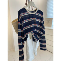 Retro Collar Striped Women's Loose Slimming Casual Long Sleeve