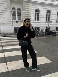 Women's Round Neck Long Sleeve Faux Fur Coat