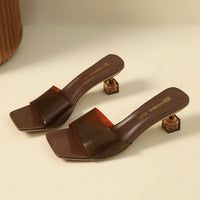 French Style Crystal Thin Heel Square Toe One-Strap Sandals For Women, New Transparent High Heel Slide Sandals Outdoor Wear