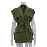Sleeveless Workwear Shirt With Multiple Pockets Loose-fit Top
