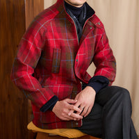 Casual Belted Hunting Jacket Wool Stand Collar Slim Coat