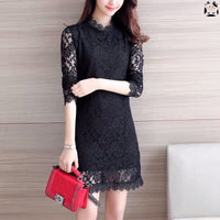 Plus-size Outerwear Long-sleeve Fleece-lined Warm Lace Dress