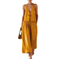 Fashionable Casual Sleeveless Vest And Loose Wide-Leg Pants Womens Set