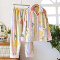 Women's Loose Flannel Fleece-lined Loungewear Suit