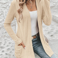 Winter New Solid-Color Ribbed Brushed Casual Patchwork Long-Sleeve Jacket