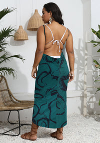 Calligraphy Print One-Piece Beach Dress Suspender Dress For Women