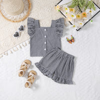 Wooden Ear Sleeveless Vest Shirt Shorts Two-piece Set Infant Plaid Suit