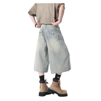 Workwear Striped Capri Denim Shorts