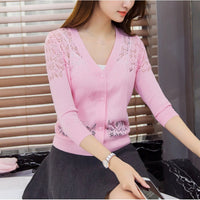 V-neck Short Outer Wear Cardigan Hollow-out Knitted Coat