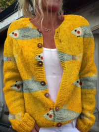 New Women's Autumn And Winter Style Loose 3D Printed Knitted Cardigan Sweater