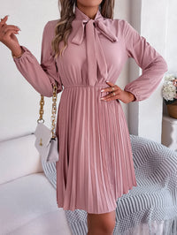 Women's Elegant Tie Waist Long Sleeve Pleated Skirt