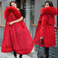 Long Style Large Fur Collar Fleece Lined Cotton Jacket Down Cotton Coat Outerwear