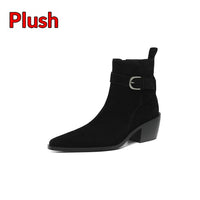 Suede Leather Chunky-heel Autumnwinter Fleece-lined Suede Boots