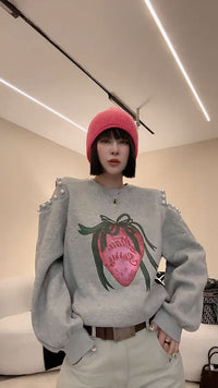 Women's Round-Neck Off-Shoulder Short Sweatshirt