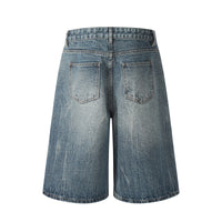 Washed Bright White Denim Five-point Pants Men's Punk