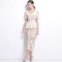 Niche-chic Oversized Lapel Short-sleeve Lace Bodycon Dress For Women