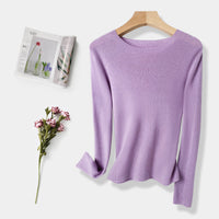 Machine Washable 60 Seamless Bottoming Shirt Round Neck Wool Sweater For Women
