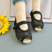 Hollow Lace Flat Girls Net Shoes Korean Version Velcro Baby Fish Mouth Shoes