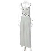 Womens Sexy Neck-Strap Polka-Dot Retro Ruffled Elegant Polka-Dot Dress