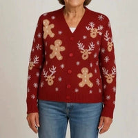 Womens Printed Drop-Shoulder Cardigan Sweater