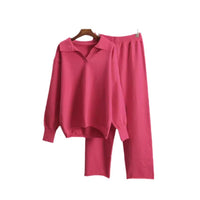 European And American-style Solid-color Lapel Sweater Set For Women, FallWinter