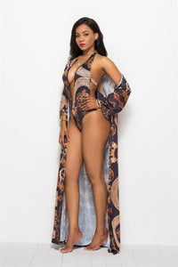 Fashion Printed Cloak Bikini Split Swimsuit