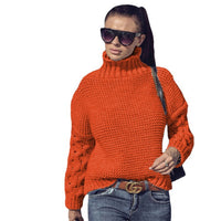 Loose Cable-knit Solid Color Turtleneck Sweater For Women