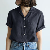 Women's Solid-Colored Cotton-Linen Pocketed Shirt