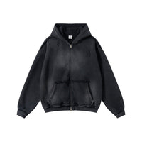 Hemmed Open-chest Zip-up Hoodie Top