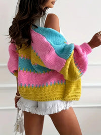 Contrast Color Patchwork Knitting Cardigan