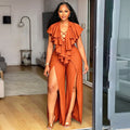 Womens Summer Ruffle-trimmed Wide-leg Split Jumpsuit