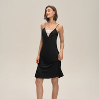 Womens Summer Satin Chiffon Loungewear Sexy Lace-Panel Camisole With Open Back And Short Skirt