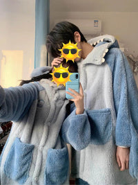 Shark Coral Fleece Couple Pajamas Women Can Wear Outside