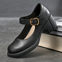 Vintage Mary Jane Women's Small Leather Shoes With Buckle