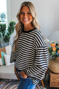 Fashion Striped Crew Neck Long Sleeves Women