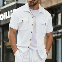 Waffle-Weave Mens Casual Short-Sleeve T-Shirt Jacket